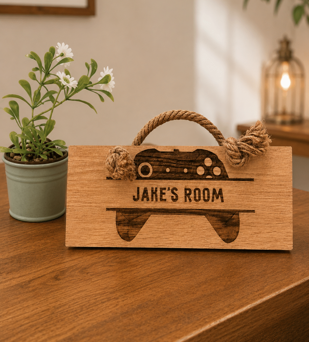 Personalised Gaming Room Oak Door Sign | Personalised Name Plaque