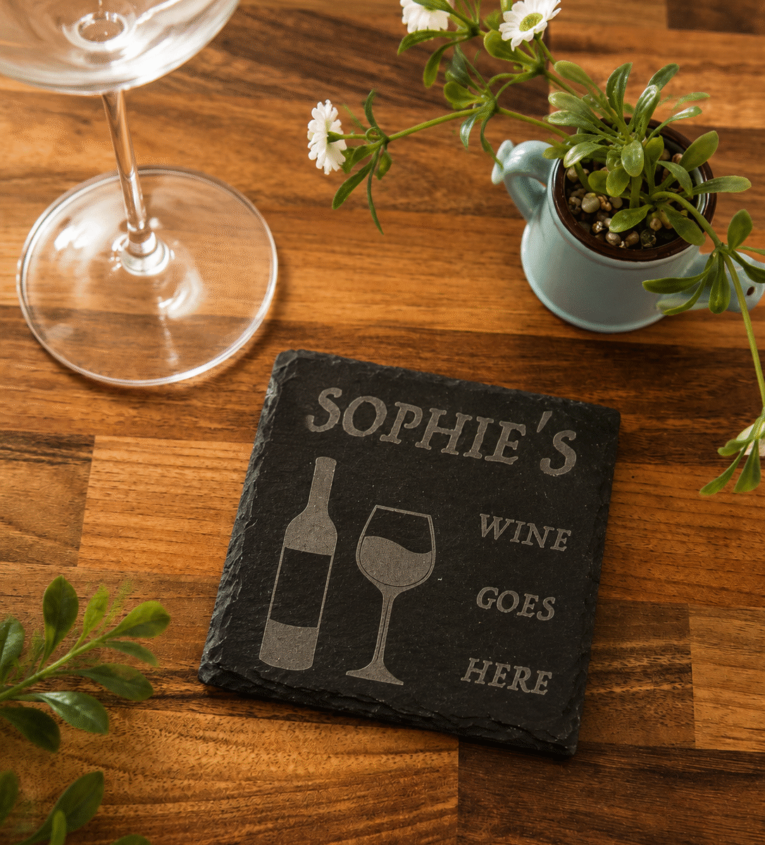 Personalised ‘Wine Goes Here’ Slate Coaster | Wine Gifts