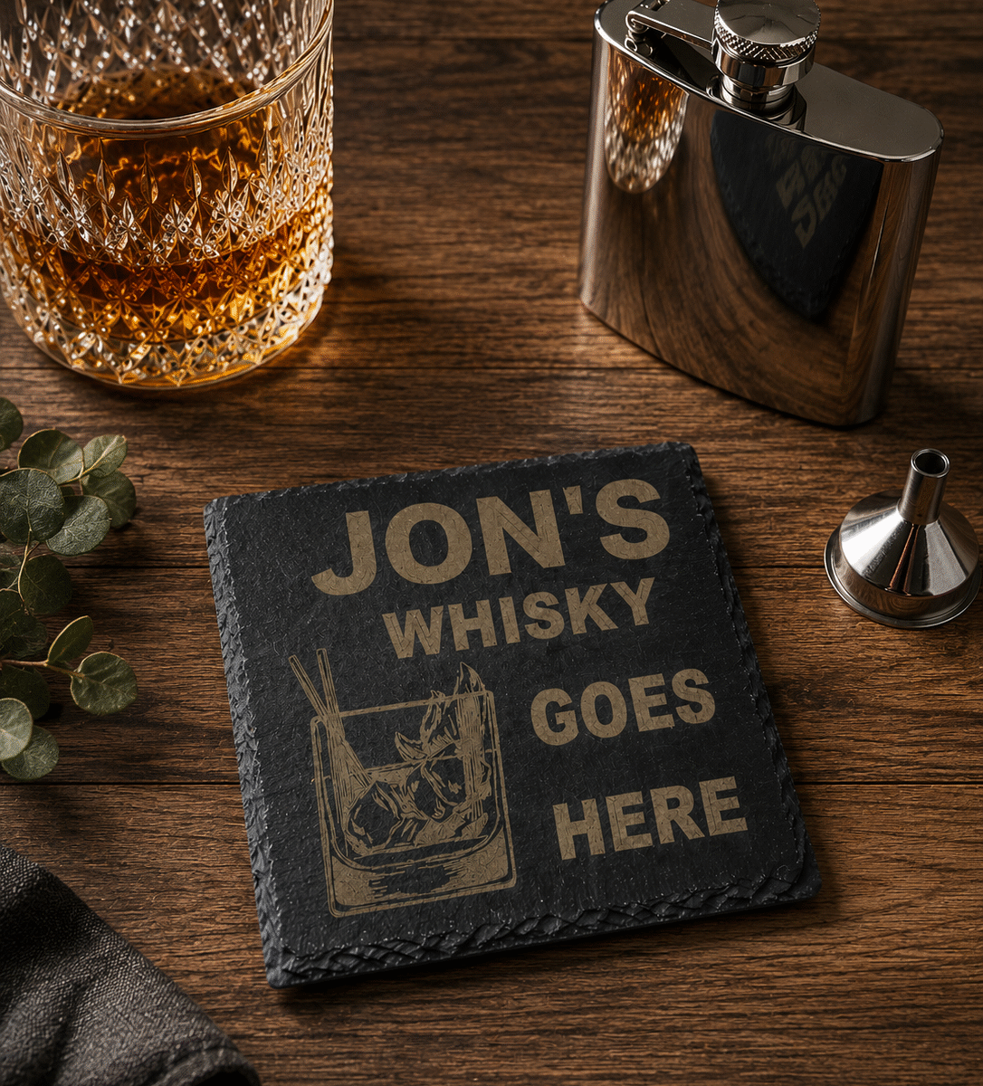 Personalised ‘Whisky Goes Here’ Slate Coaster | Whisky Coasters