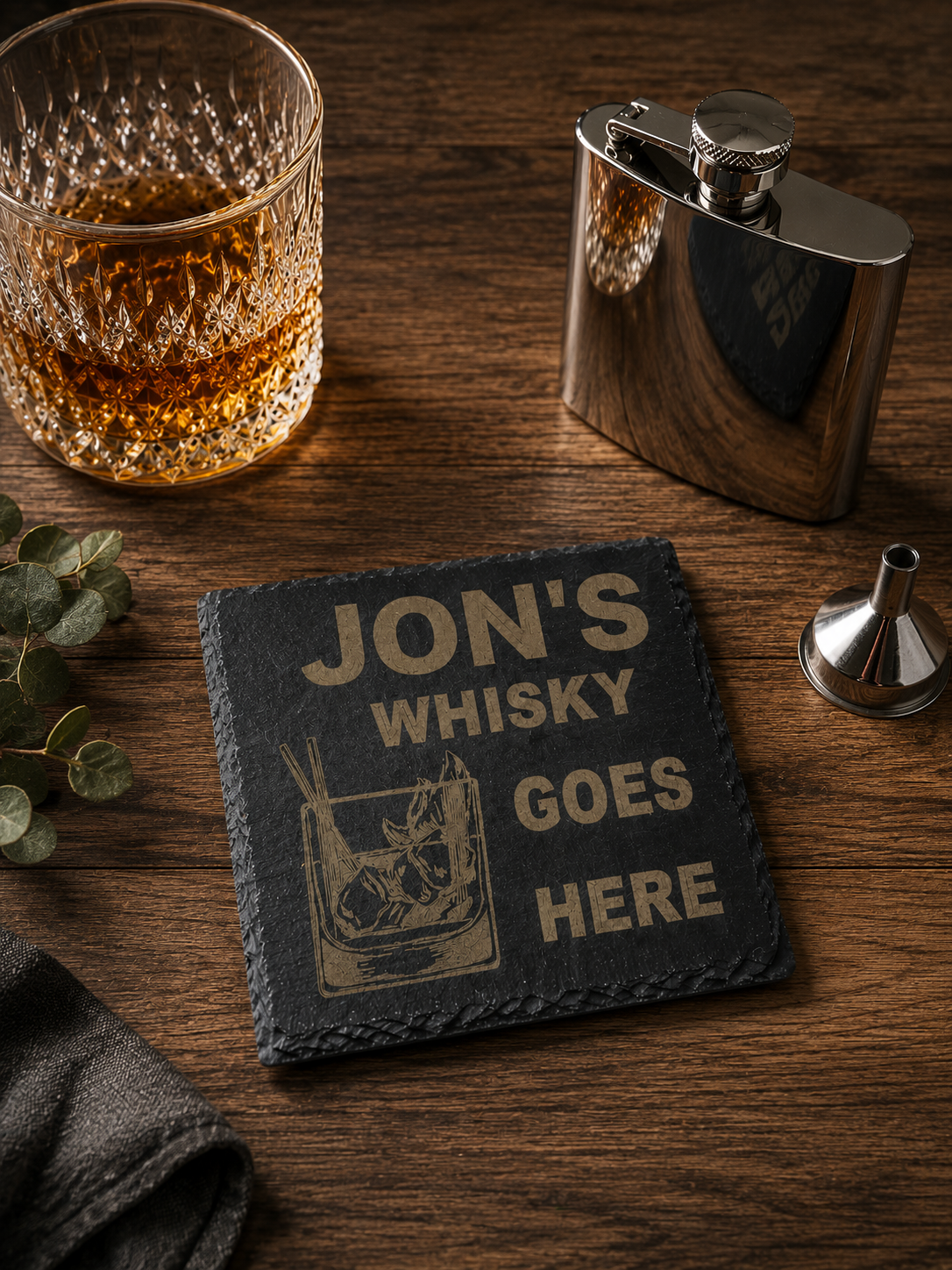 Personalised ‘Whisky Goes Here’ Slate Coaster | Whisky Coasters