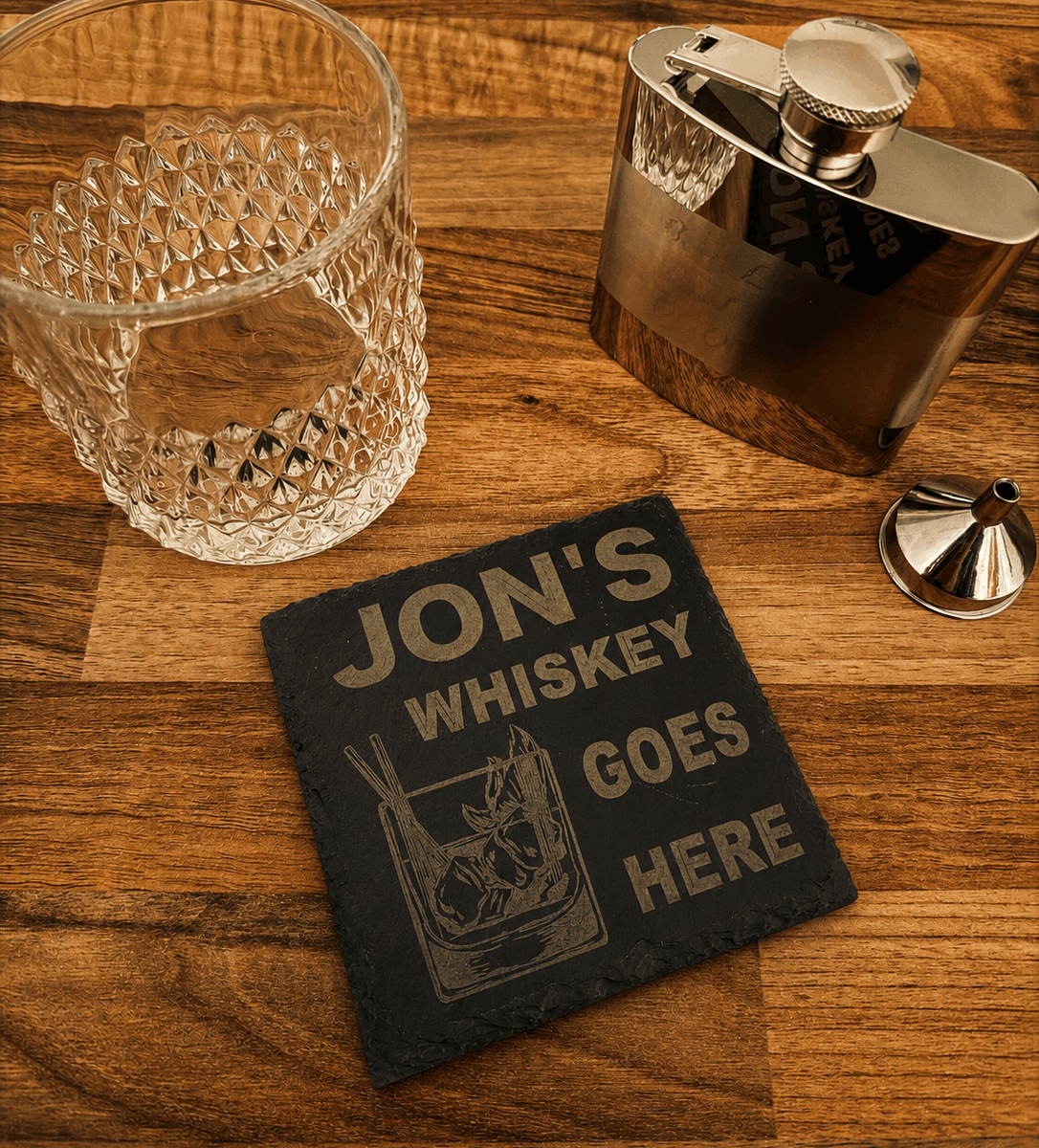 Personalised ‘Whiskey Goes Here’ Slate Coaster | Gifts for Whiskey Lovers | Personalised Coaster | Custom Coaster | Whiskey Presents | Funny