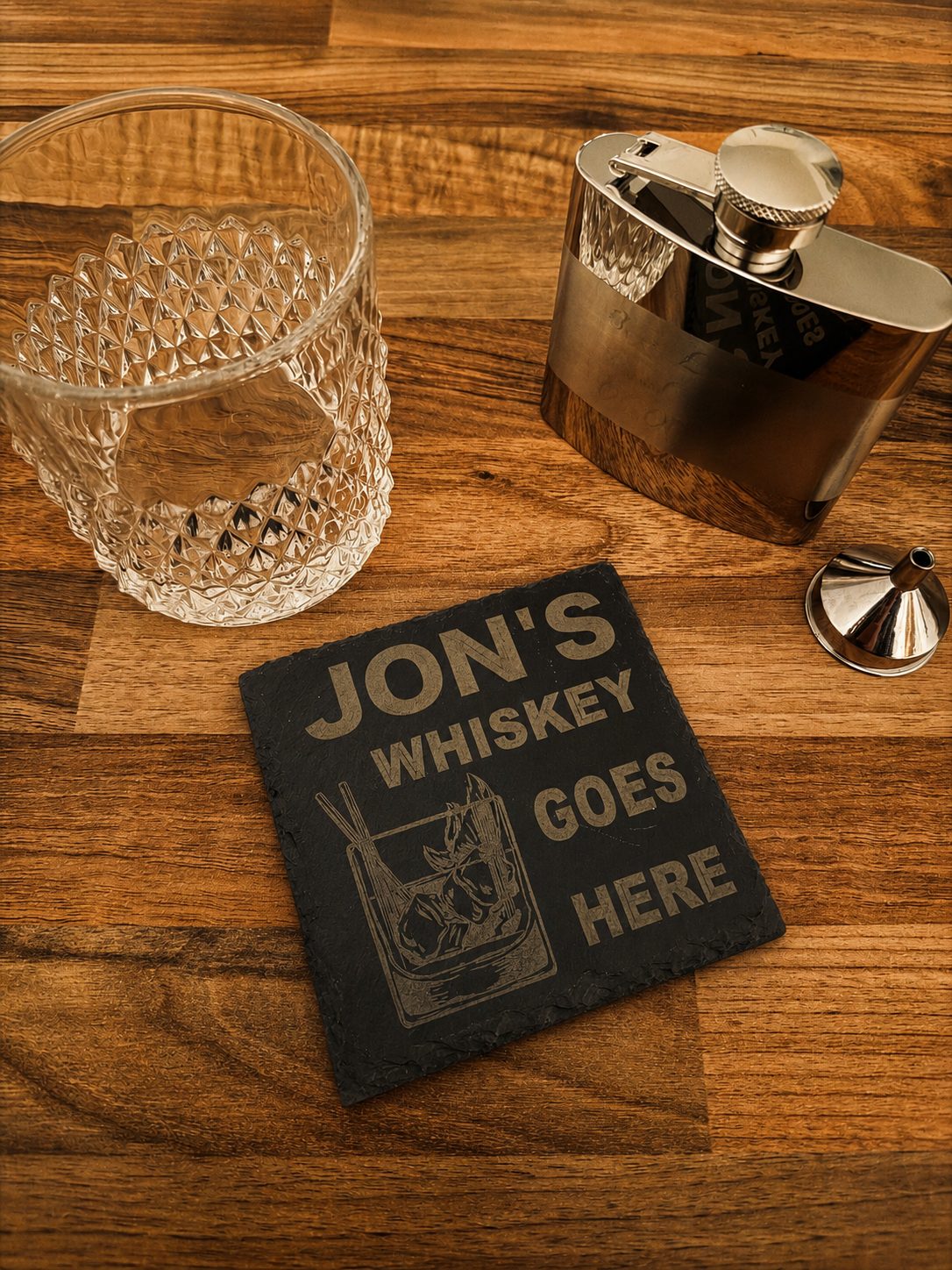 Personalised ‘Whiskey Goes Here’ Slate Coaster | Whisky Coasters