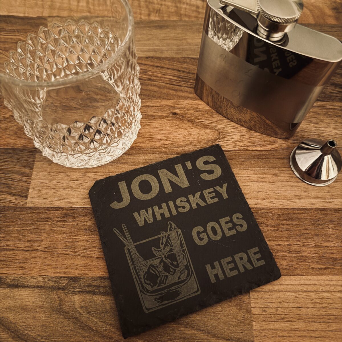 Personalised ‘Whiskey Goes Here’ Slate Coaster | Gifts for Whiskey Lovers | Personalised Coaster | Custom Coaster | Whiskey Presents | Funny