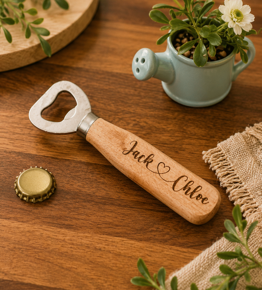 Personalised Valentines Bottle Opener | Wooden Bottle Opener