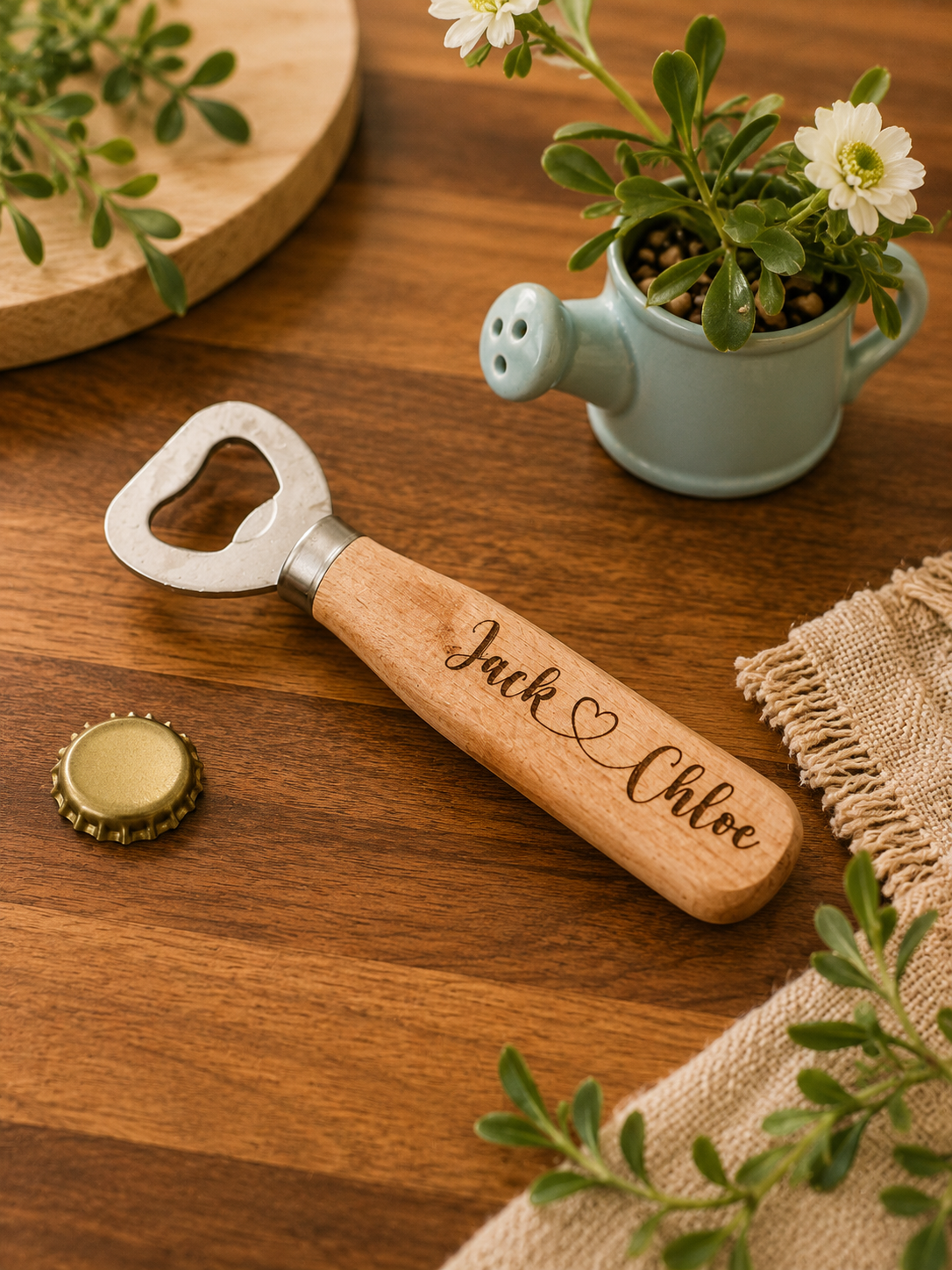 Personalised Valentines Bottle Opener | Wooden Bottle Opener