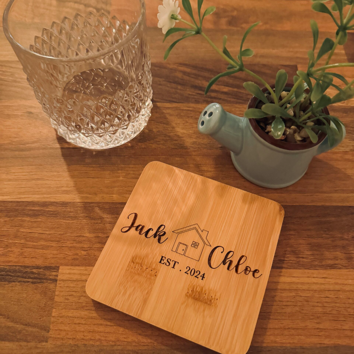 Personalised Couple's New House Bamboo Coaster | House Gifts Personalised | Personalised Home Warming Gift | Coasters Personalised UK
