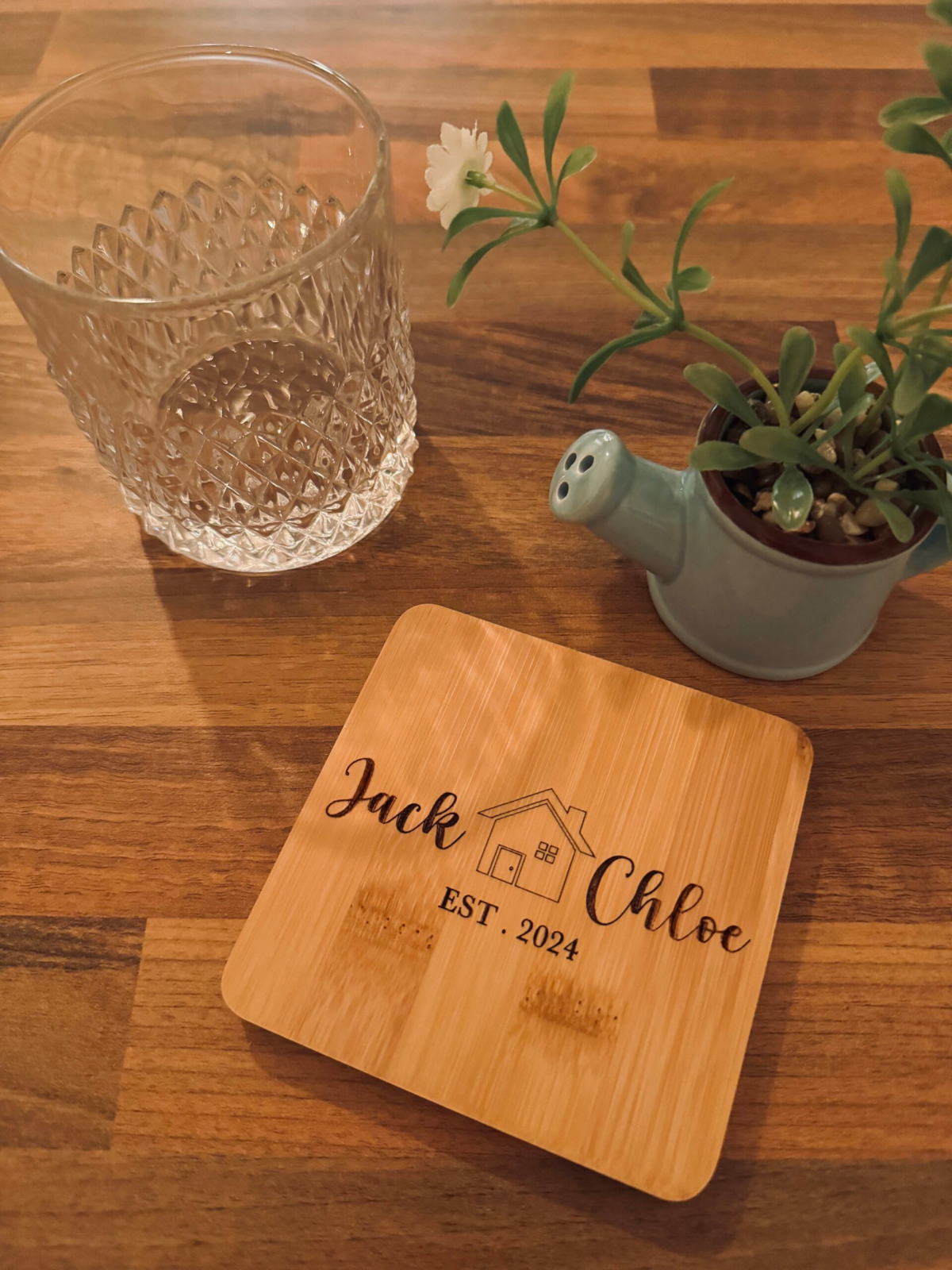 Personalised Couple's New House Bamboo Coaster | House Gifts Personalised | Personalised Home Warming Gift | Coasters Personalised UK - Image 2