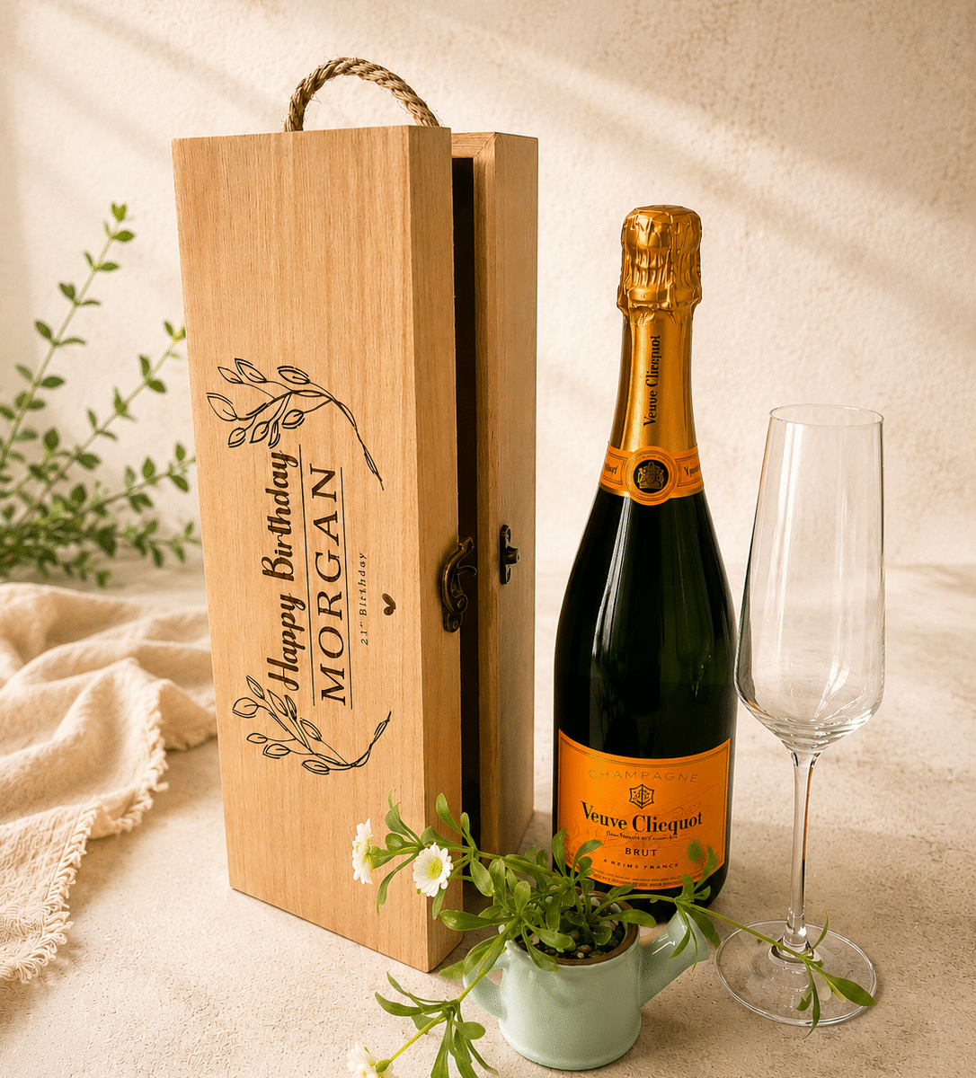 Personalised Floral Birthday Wine Box | Personalised Wooden Wine Box