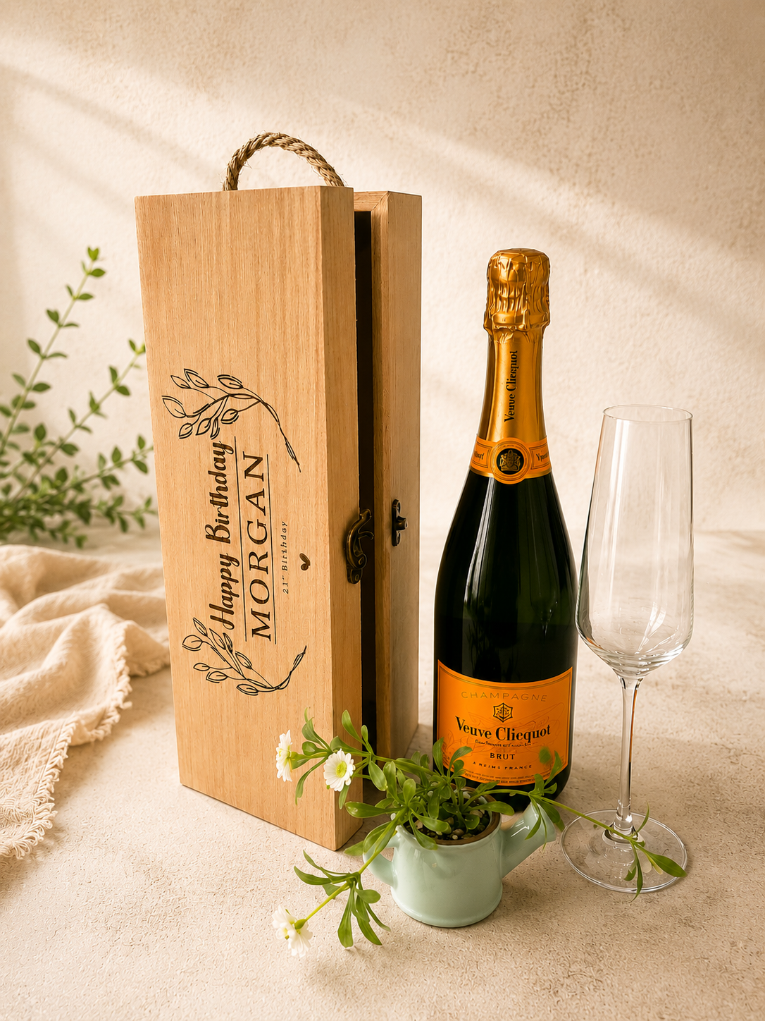 Personalised Floral Birthday Wine Box | Personalised Wooden Wine Box