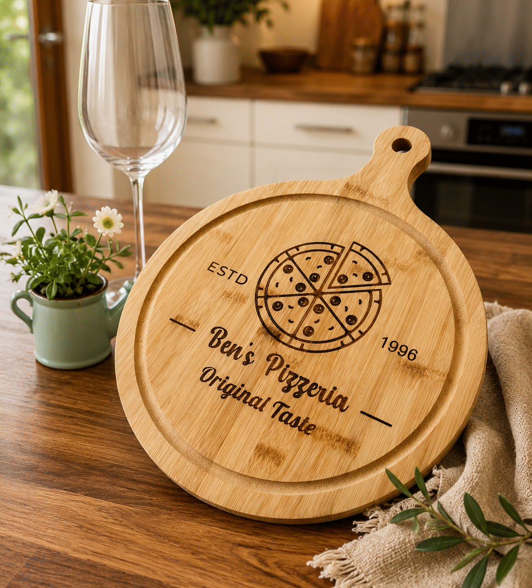 Chunky Bamboo Wooden Pizza Board | Personalised Pizza Board