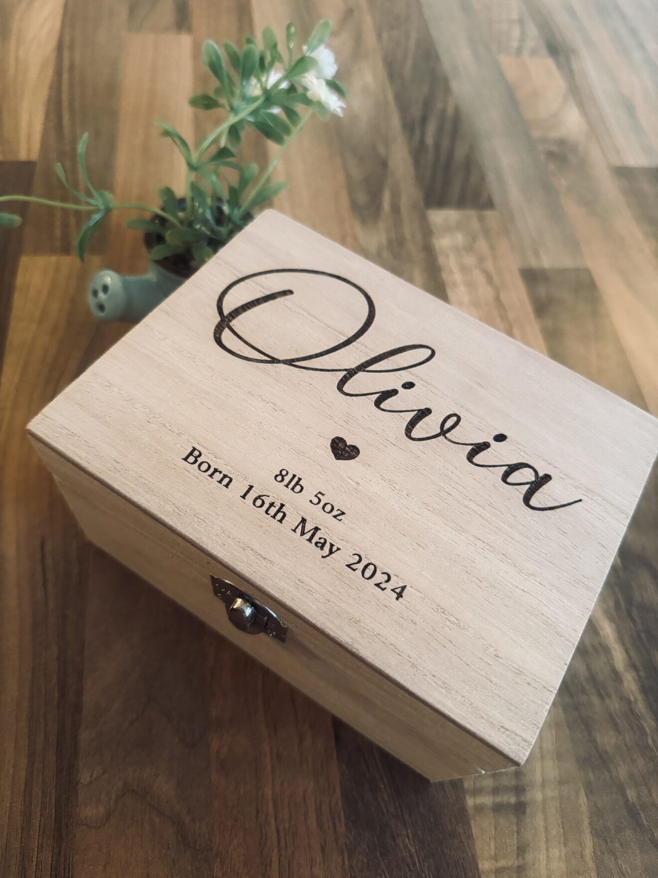 Personalised Baby Wooden Engraved Memory Box | Newborn Baby Keepsake