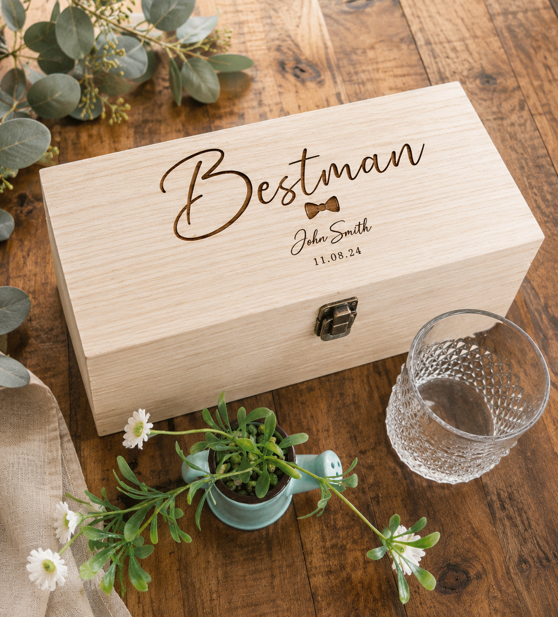 Personalised Best Man Script Bottle Box | Personalised Wooden Whisky / Gin Box