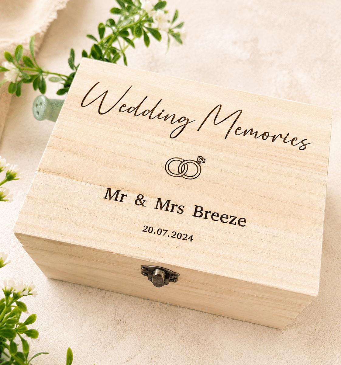 Personalised Wooden Wedding Memory Box | Engraved Keepsake Gift
