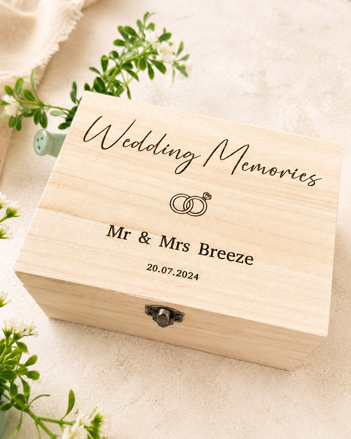 Personalised Wooden Wedding Memory Box | Engraved Keepsake Gift