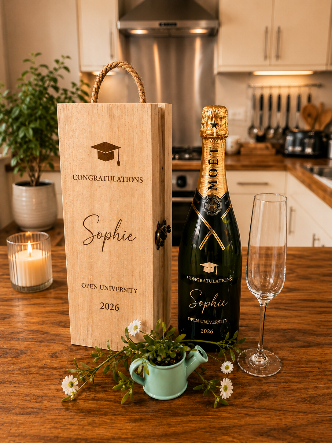 Personalised Graduation Wooden Wine Box | Engraved University Keepsake Gift