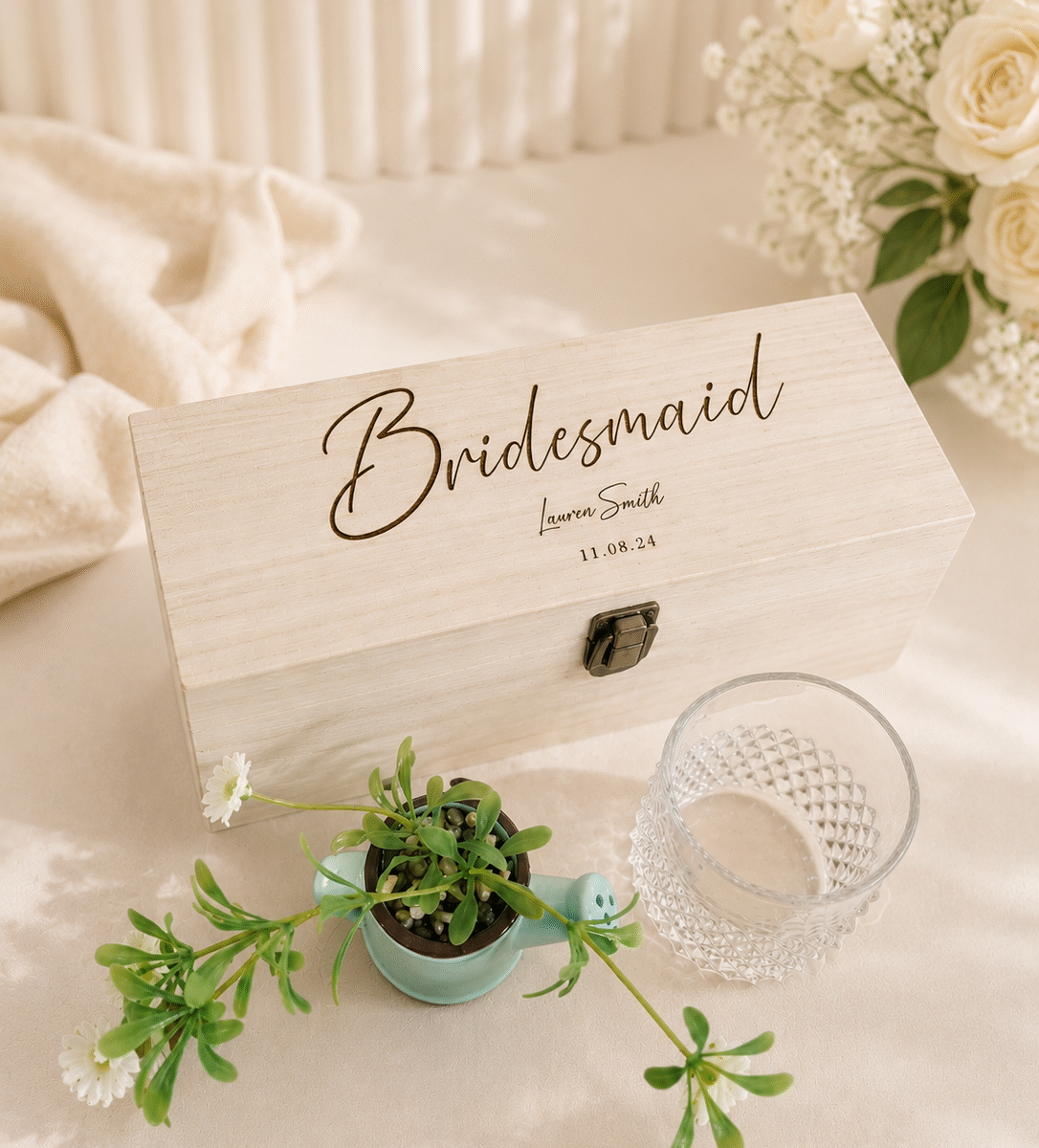 Personalised Bridesmaid Bottle Box | Personalised Wooden Whiskey / Gin Box | Wooden Bottle Box | Engraved Bottle Box | Wedding Gift Idea