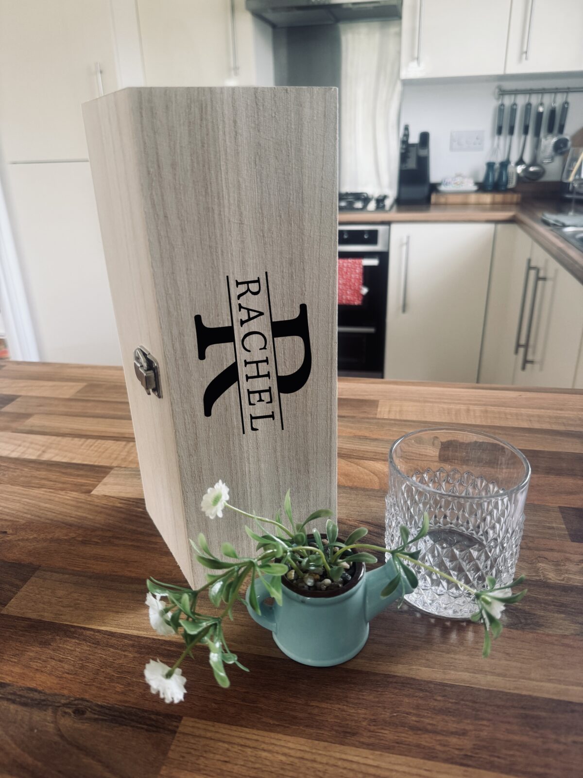 Personalised Initial Bottle Box | Personalised Wooden Bottle Box | Wooden Gift Box | Engraved Spirit Bottle Box | Whiskey / Gin Gift Idea - Image 2