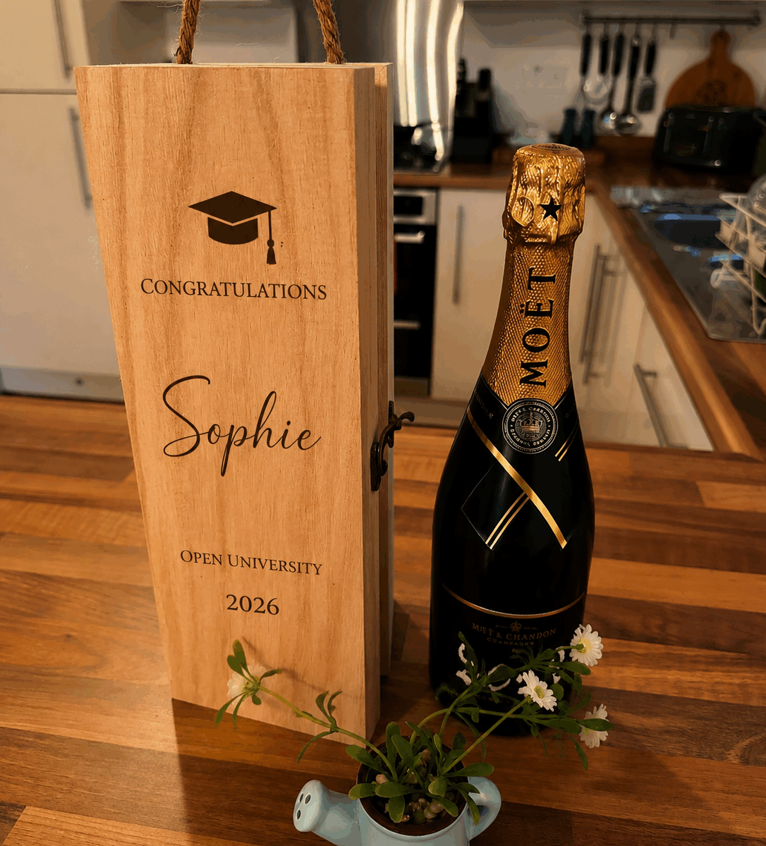 Personalised Graduation Wine Box | Personalised Wooden Wine Box | Wooden Gift Box | Wooden Bottle Box | Engraved Wine Box | University Gift Idea