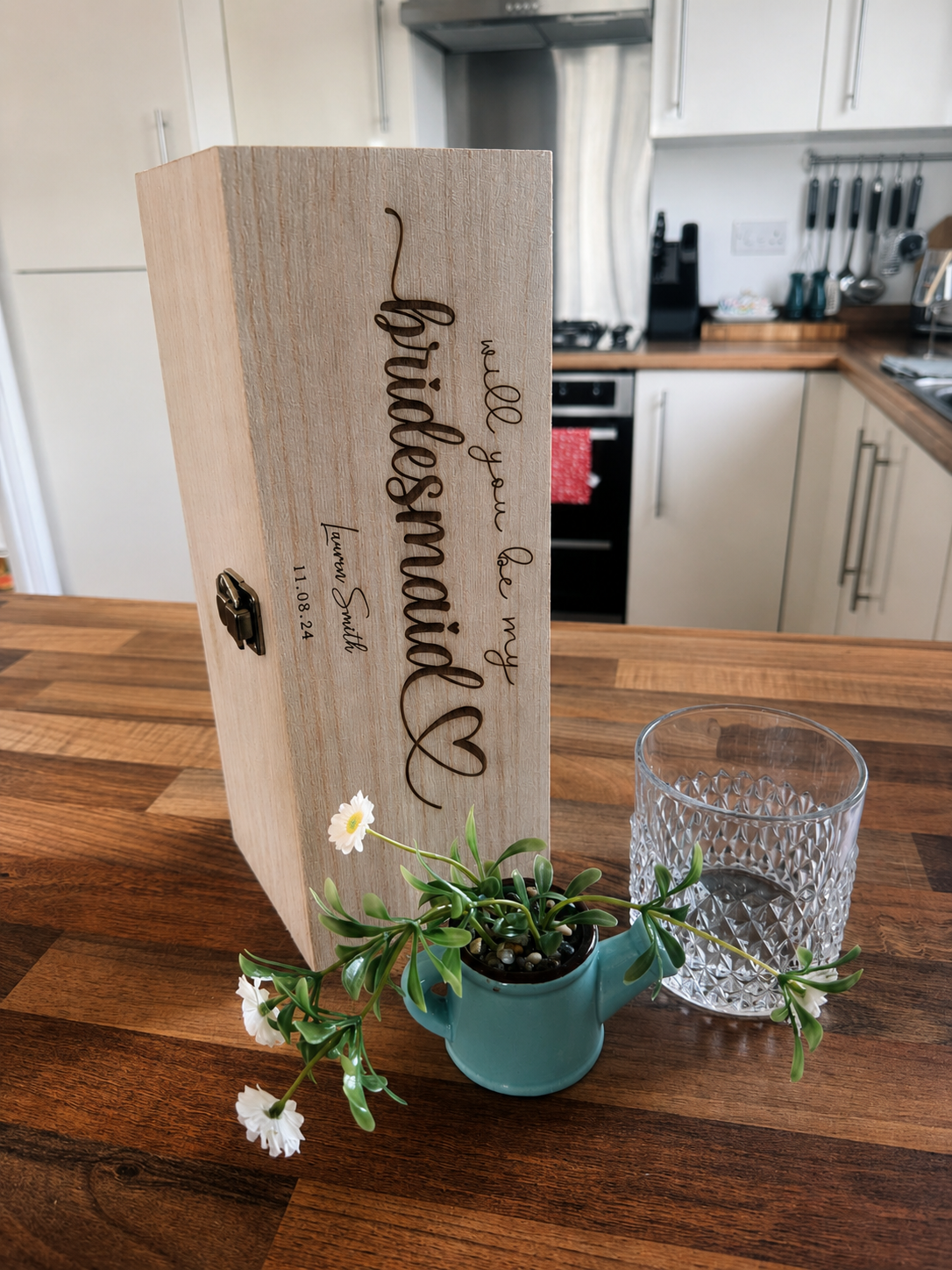 Personalised Bridesmaid Bottle Box | Engraved Gin or Whisky Box - Image 2