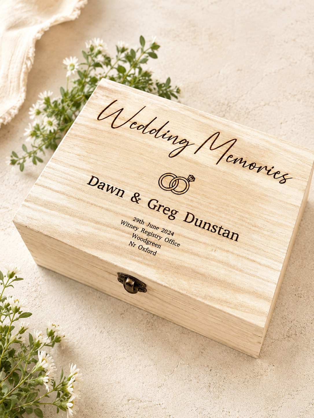 Personalised Wooden Wedding Memory Box | Engraved Keepsake Gift - Image 2