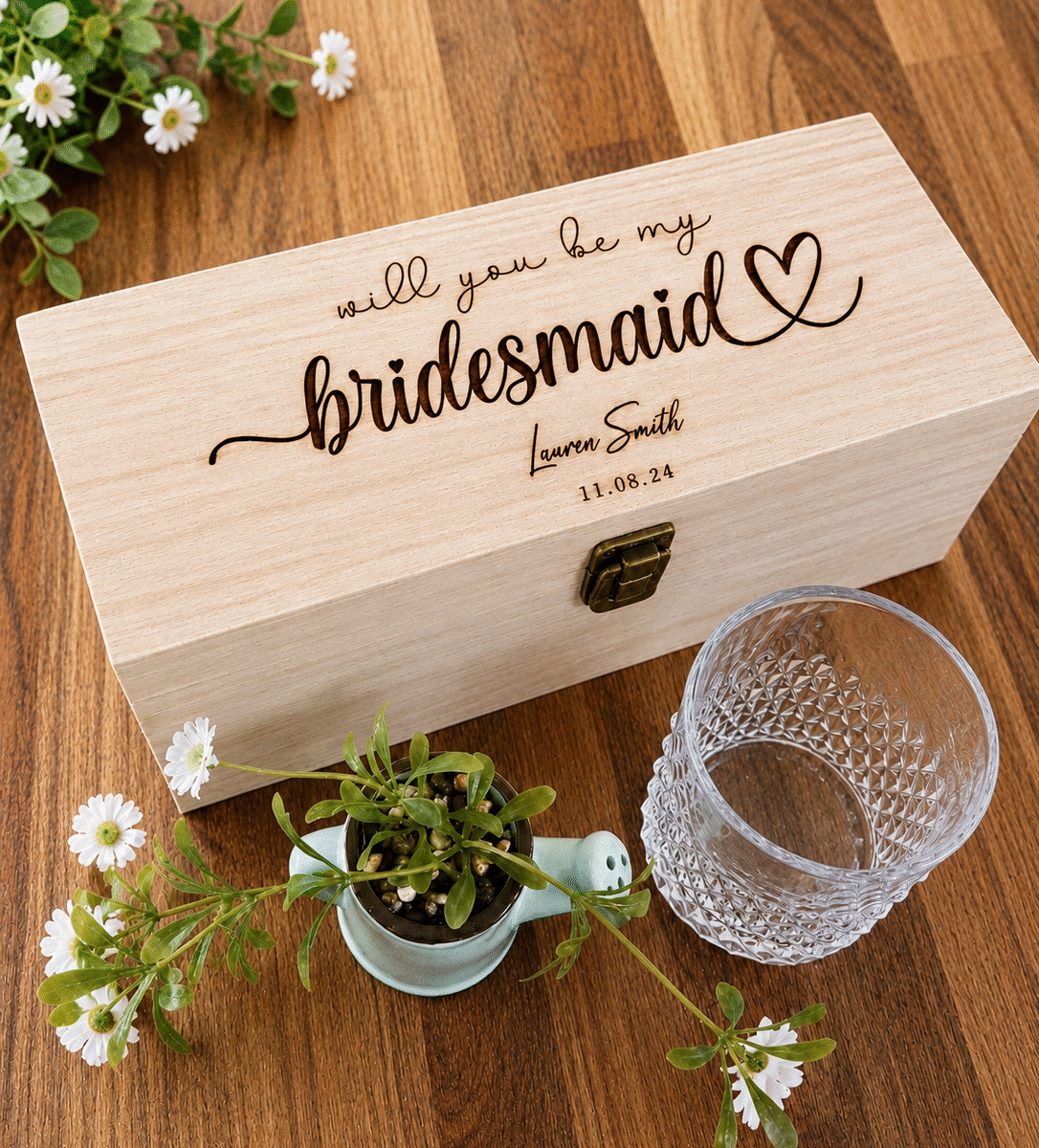 Personalised Bridesmaid Bottle Box | Engraved Gin or Whisky Box