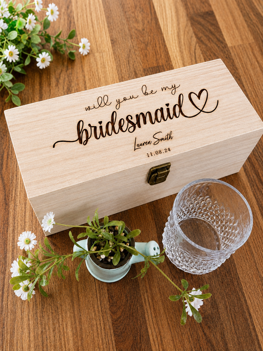 Personalised Bridesmaid Bottle Box | Engraved Gin or Whisky Box