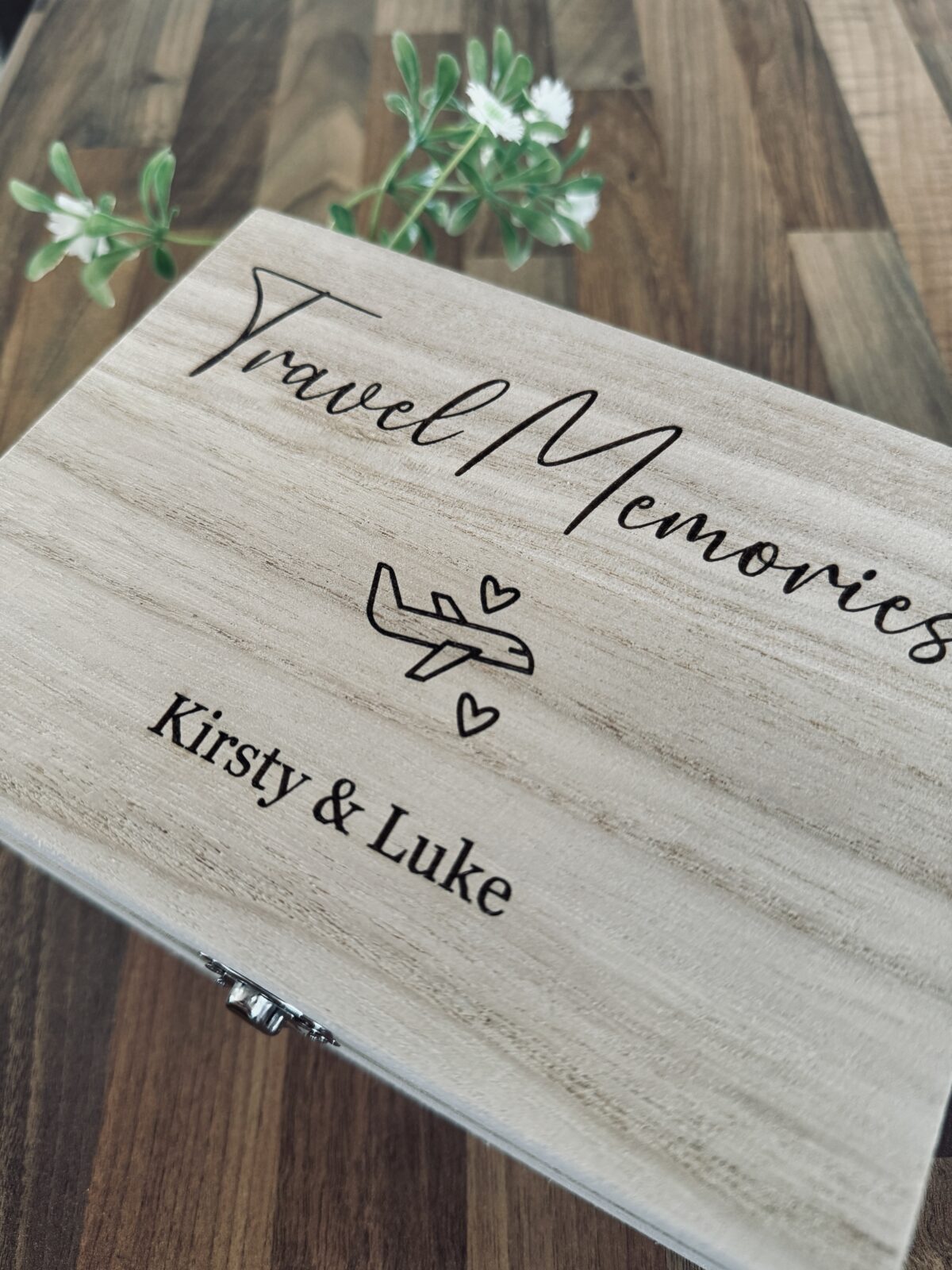 Personalised Couple's Travel Memory Box | Personalised Wooden Box | Wooden Gift Box | Travel Box | Engraved Memory Box | Couples Gift Idea - Image 2