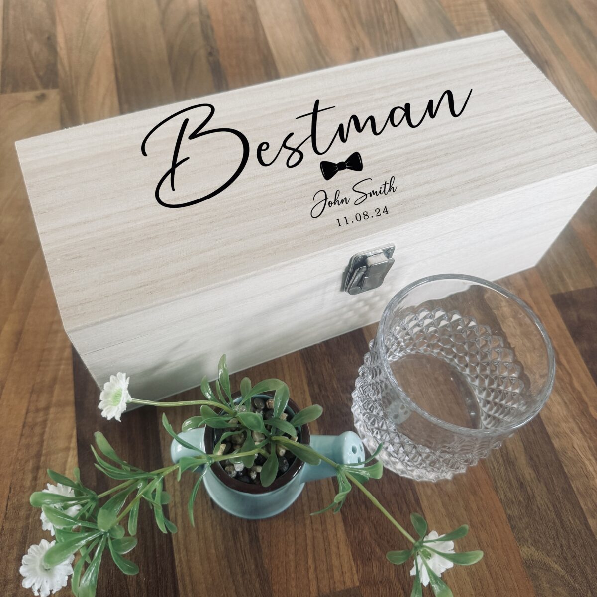 Personalised Best Man Bottle Box | Personalised Wooden Whiskey / Gin Box | Wooden Bottle Box | Engraved Bottle Box | Wedding Gift Idea