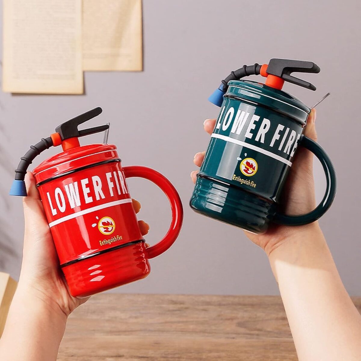 Fire Extinguisher Creative Ceramic Shaped Coffee 480ml Mug with Lid Spoon | Novelty Office Mug | Unusual Gift Mug | Funny Gifts for Men, Women & Colleagues - Image 3