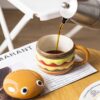 Cartoon Hamburger Ceramic 300ml Coffee Mug with Lid | Cheeseburger Shape Ceramic Coffee Tea Mugs | Funny Gifts for Family and Friends - Image 4