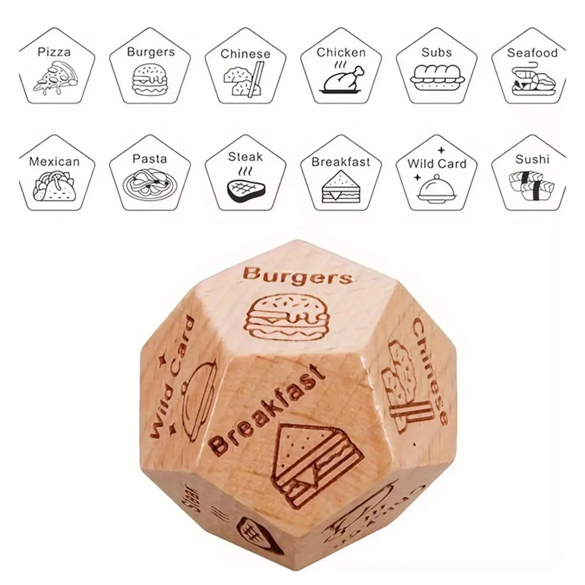 Date Night Dice For Couples Creative Wooden Food Decision | Couple Dating Dice With 12 Sides | Valentine's Day Gift For Husband Wife - Image 4