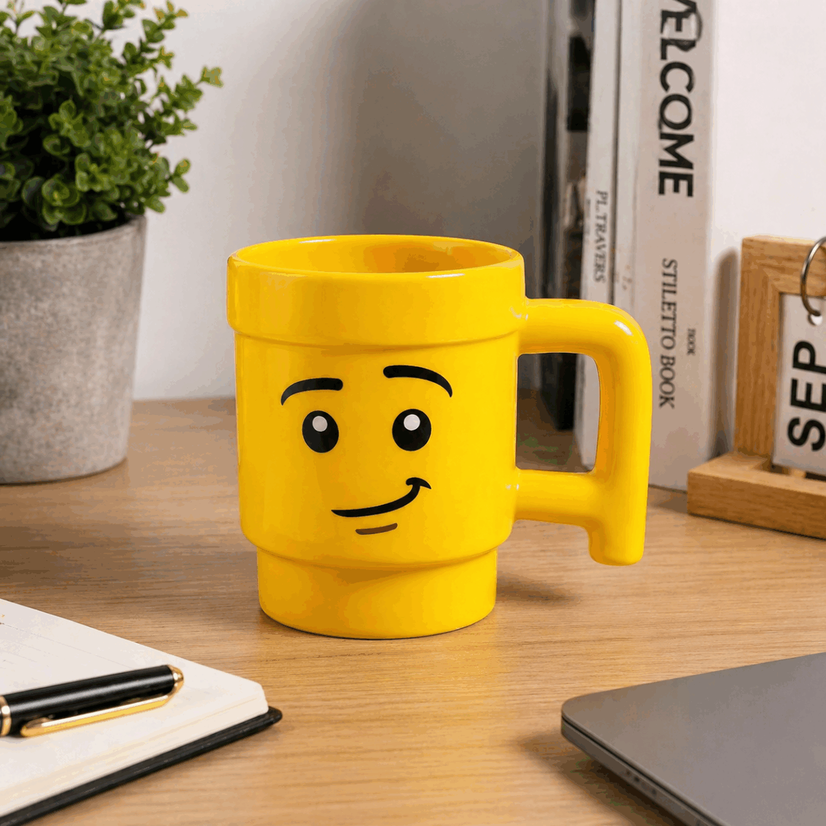 Building Block Head Cartoon Ceramic Mug 250ml | Cute Brick Figure Face Coffee Cup | Funny Milk Tea Mug Gift for Kids, Friends, Couples & Family