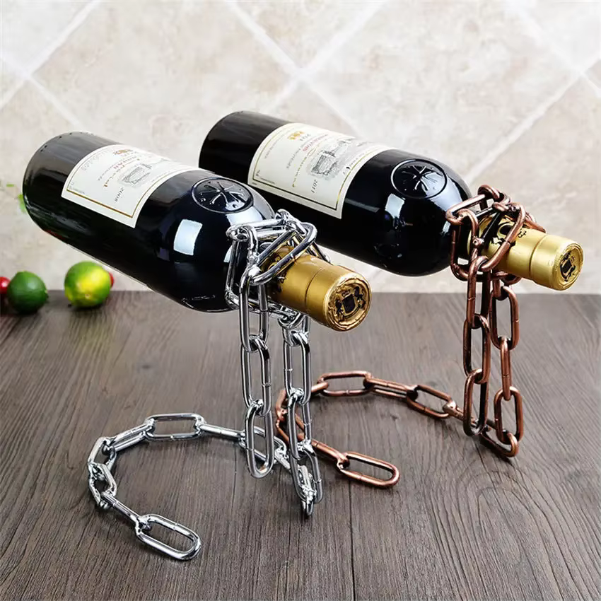 Floating Wine Bottle Holder | Wine Display Stand Iron Chain | Gravity Defying Wine Stand | Wine Cabinet Storage Rack | Wine Lovers & Collectors