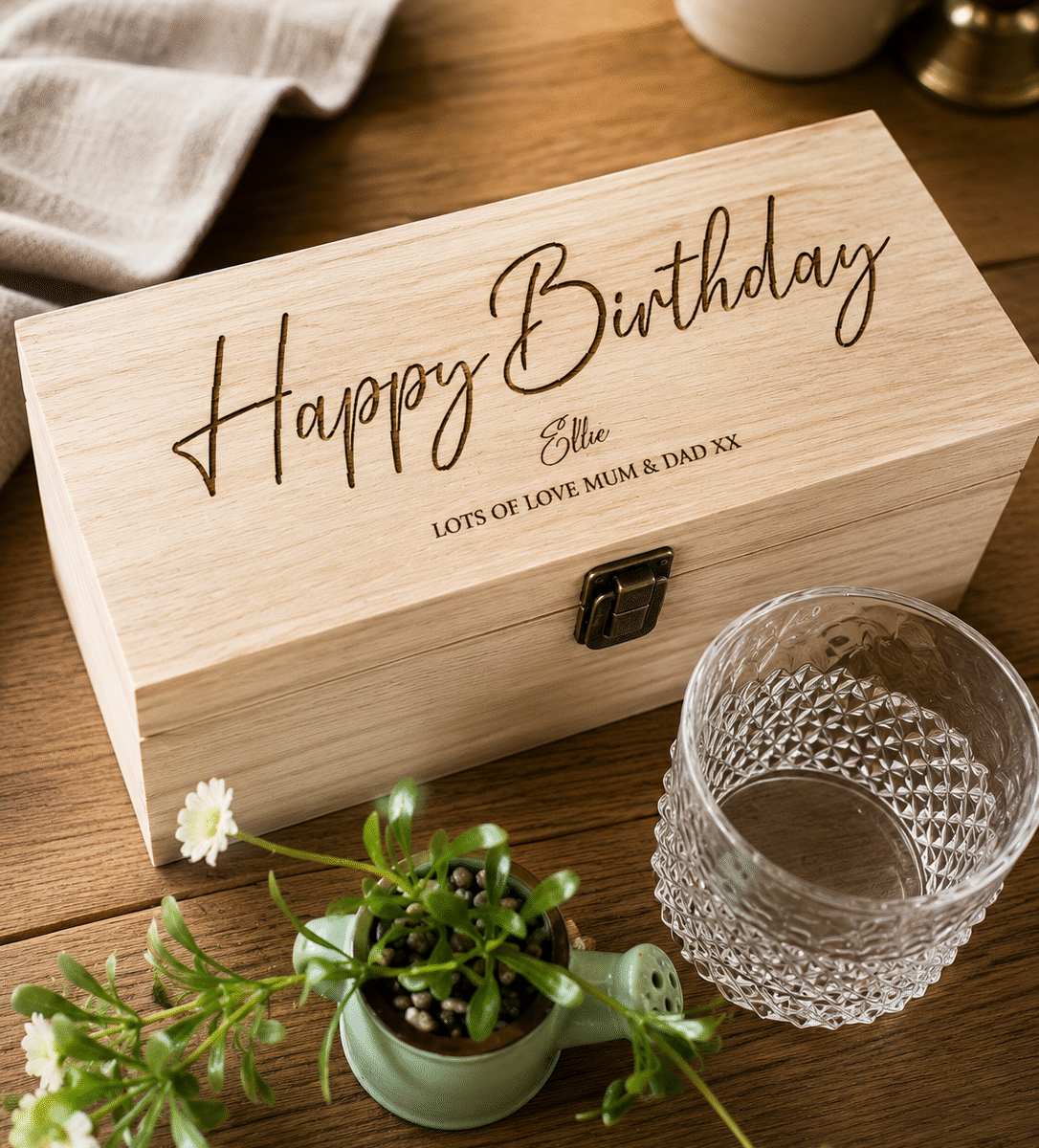 Personalised Engraved Wooden Bottle Box | Happy Birthday Spirit Gift