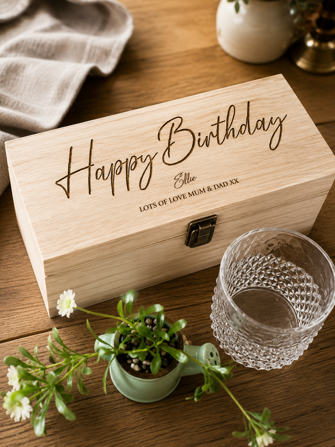 Personalised Engraved Wooden Bottle Box | Happy Birthday Spirit Gift