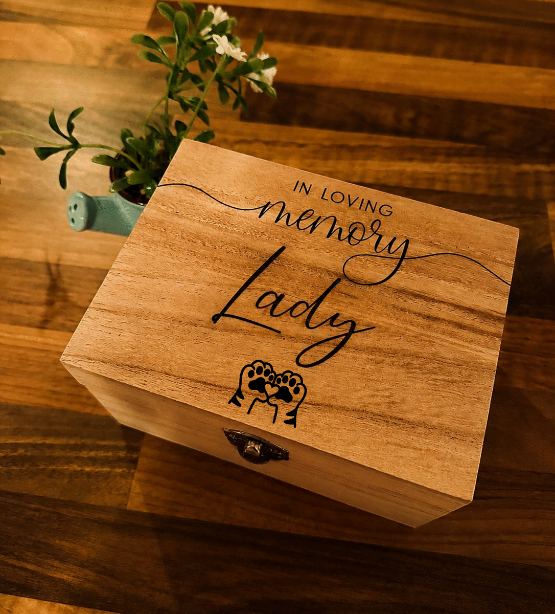 Personalised Memorial Wooden Cat Memory Box | Memorial Pet Keepsake Box