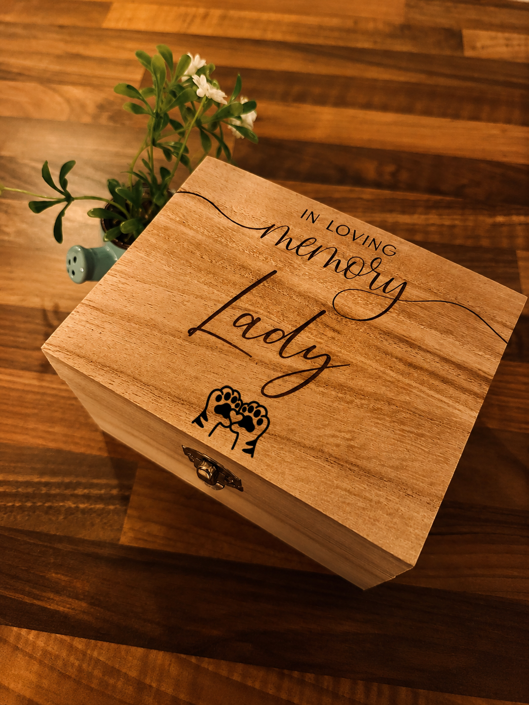 Personalised Memorial Wooden Cat Memory Box | Memorial Pet Keepsake Box - Image 2
