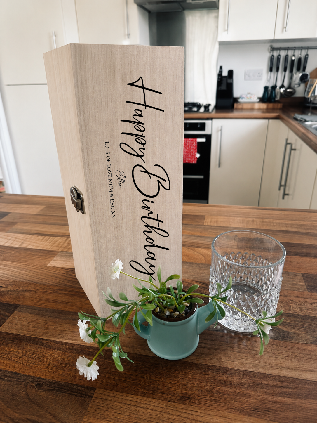 Personalised Happy Birthday Bottle Box | Personalised Wooden Bottle Box | Wooden Gift Box | Engraved Spirit Bottle Box | Spirit Drink Gift Idea - Image 3