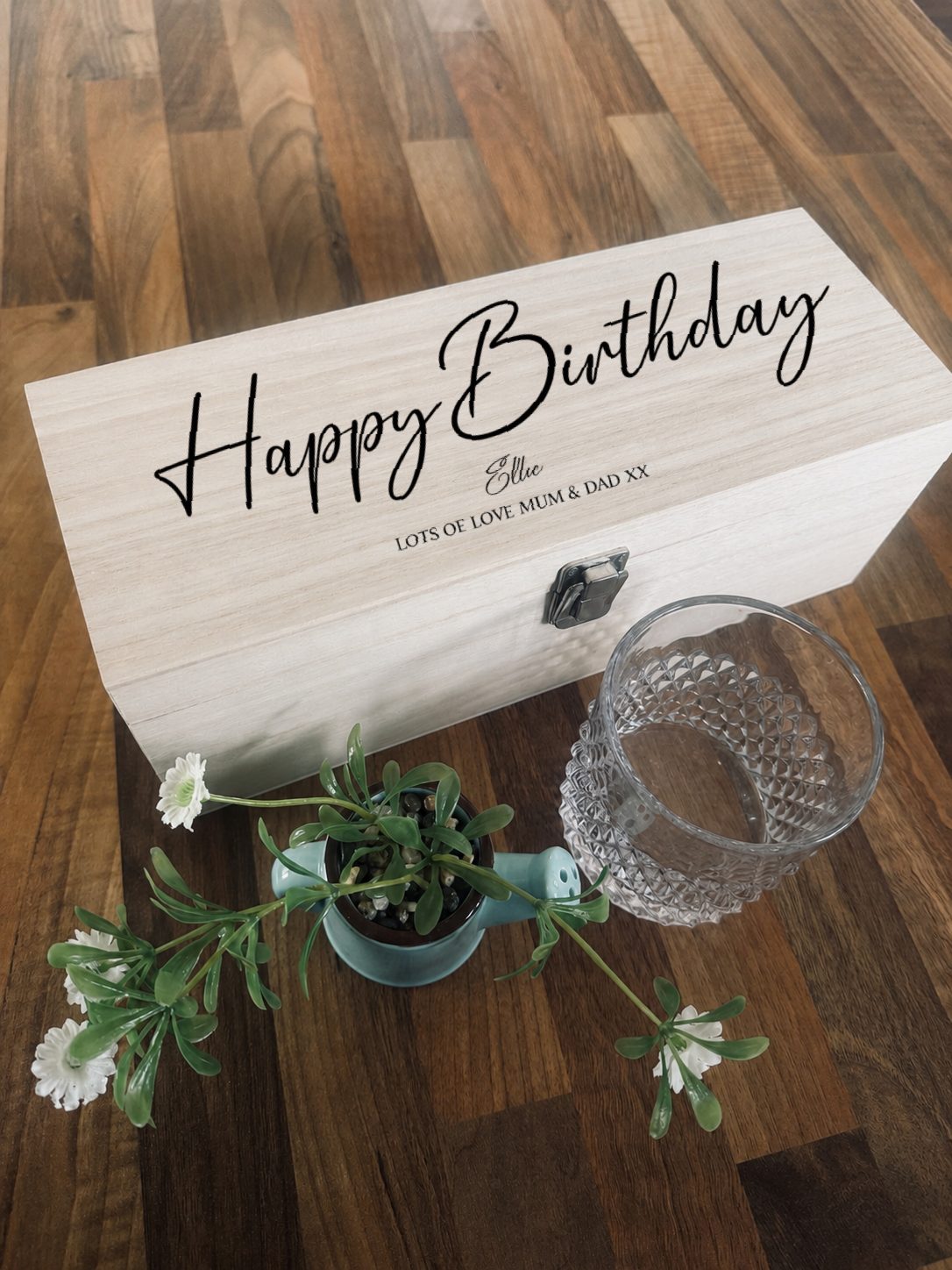 Personalised Happy Birthday Bottle Box | Personalised Wooden Bottle Box | Wooden Gift Box | Engraved Spirit Bottle Box | Spirit Drink Gift Idea