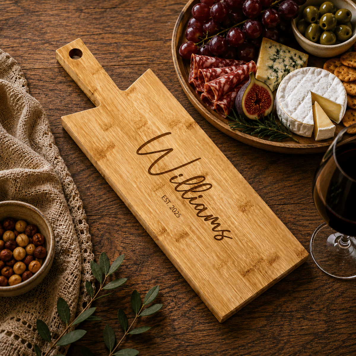 Personalised Family Bamboo Serving Board | Engraved Paddle Cheese Board