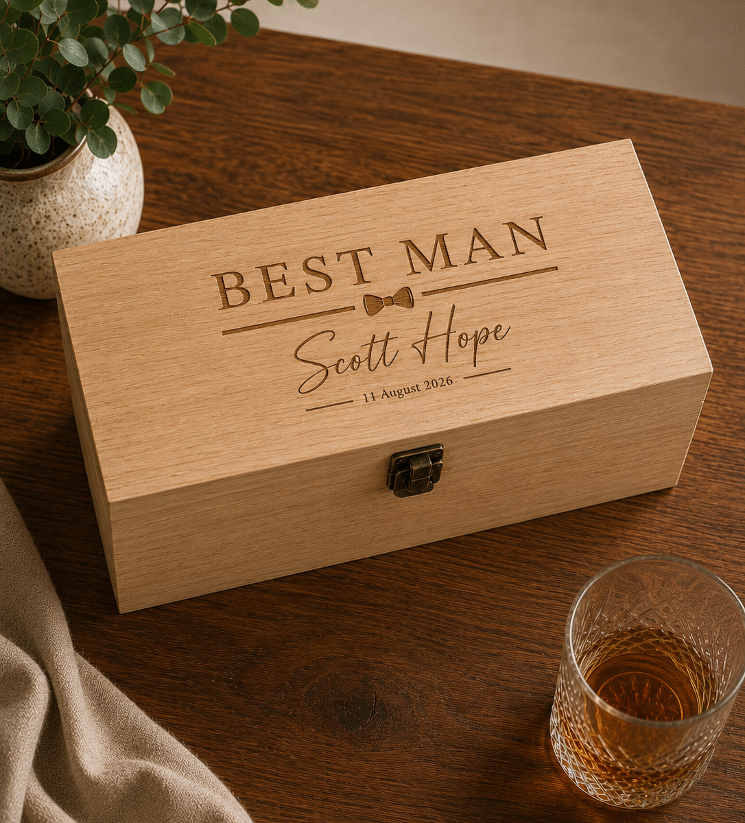 Personalised Best Man Bottle Box | Personalised Wooden Whisky / Gin Box