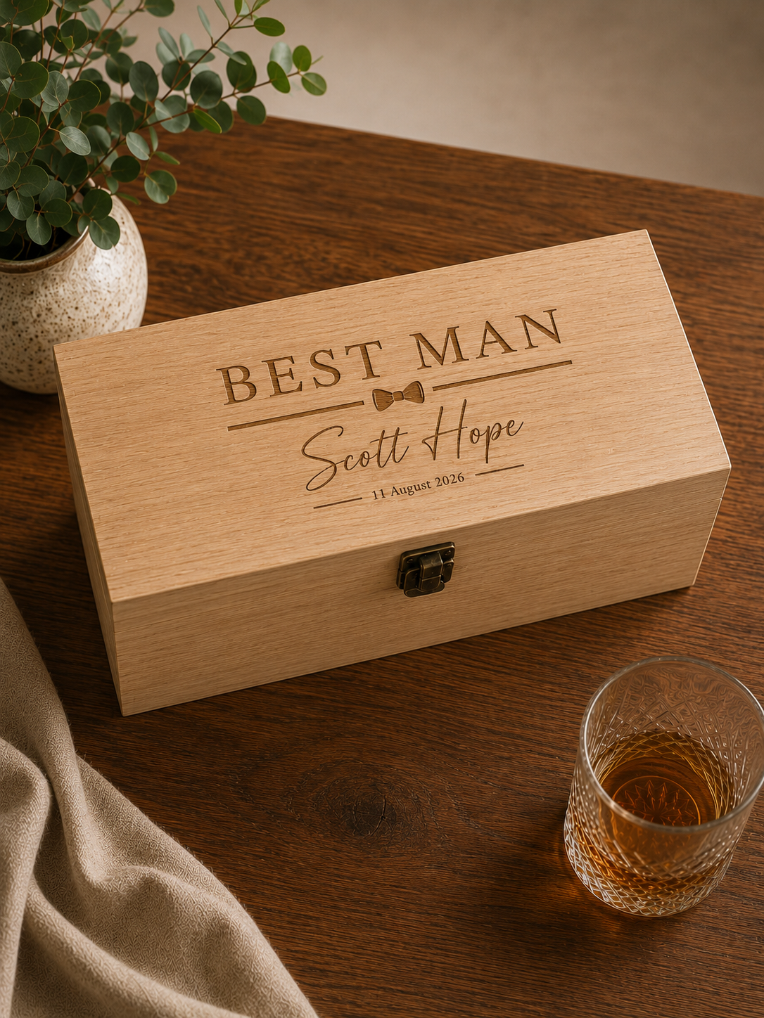 Personalised Best Man Bottle Box | Personalised Wooden Whisky / Gin Box