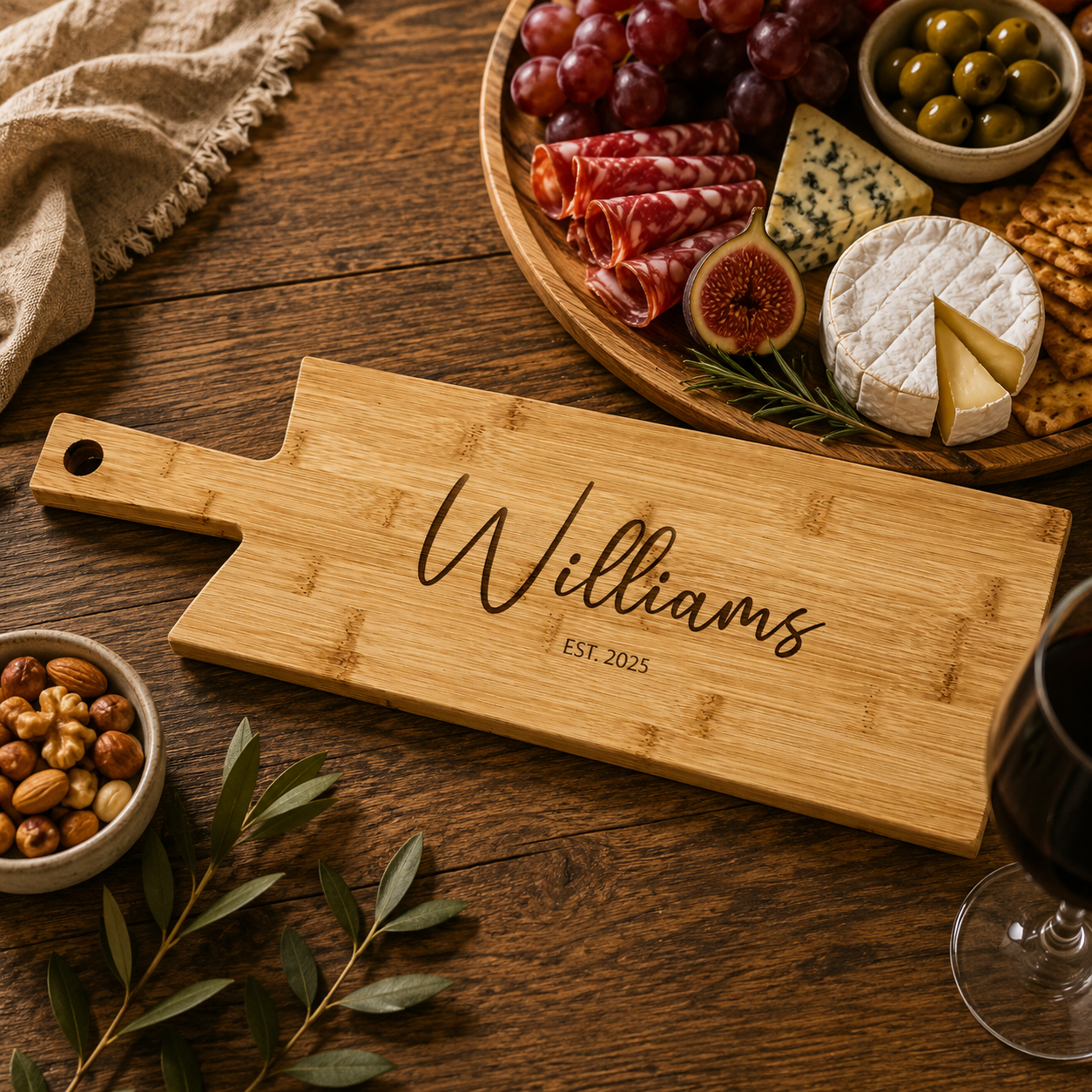 Personalised Family Bamboo Serving Board | Engraved Paddle Cheese Board - Image 2