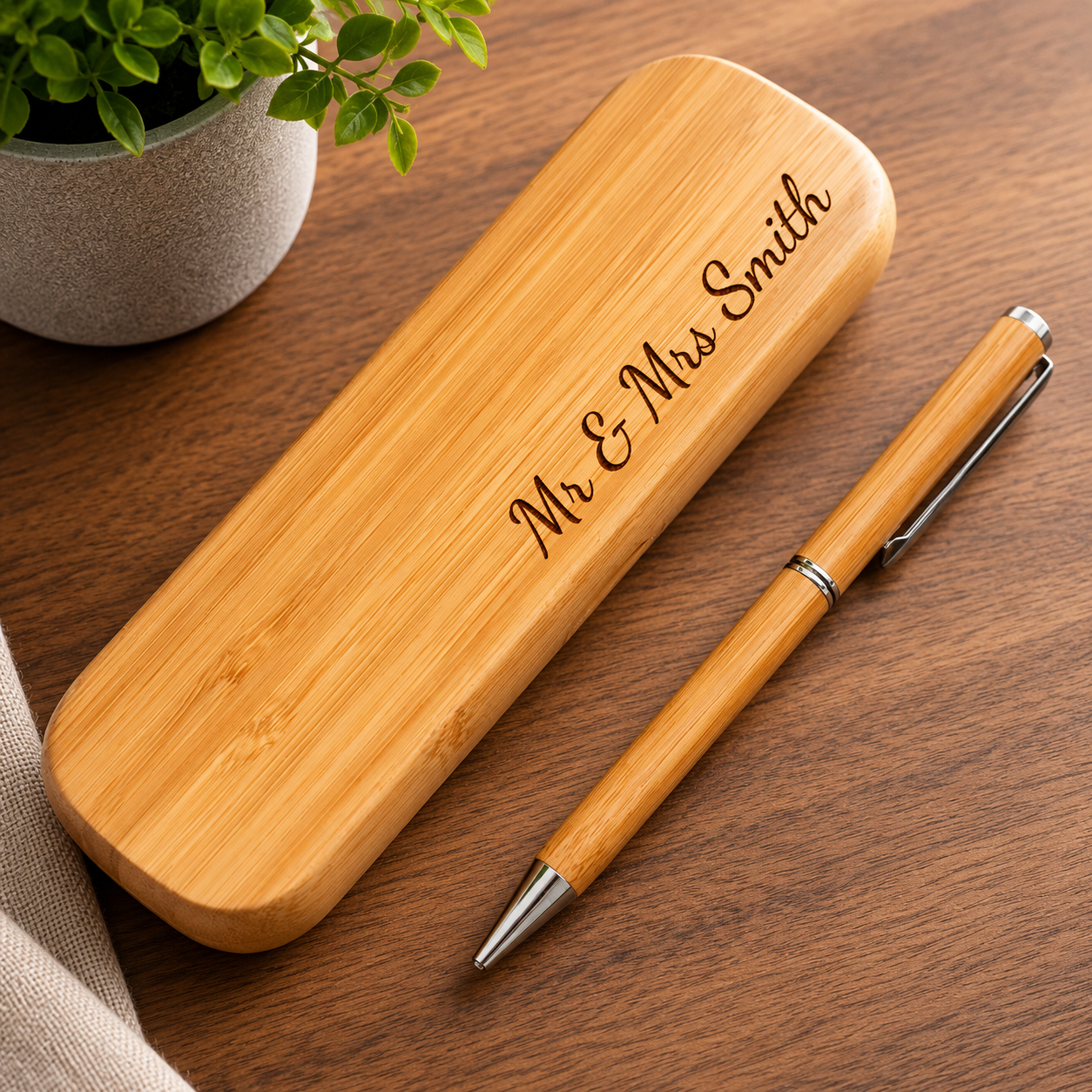 Personalised Bamboo Pen Case Set | Custom Engraved Ballpoint Pen Gift - Image 2