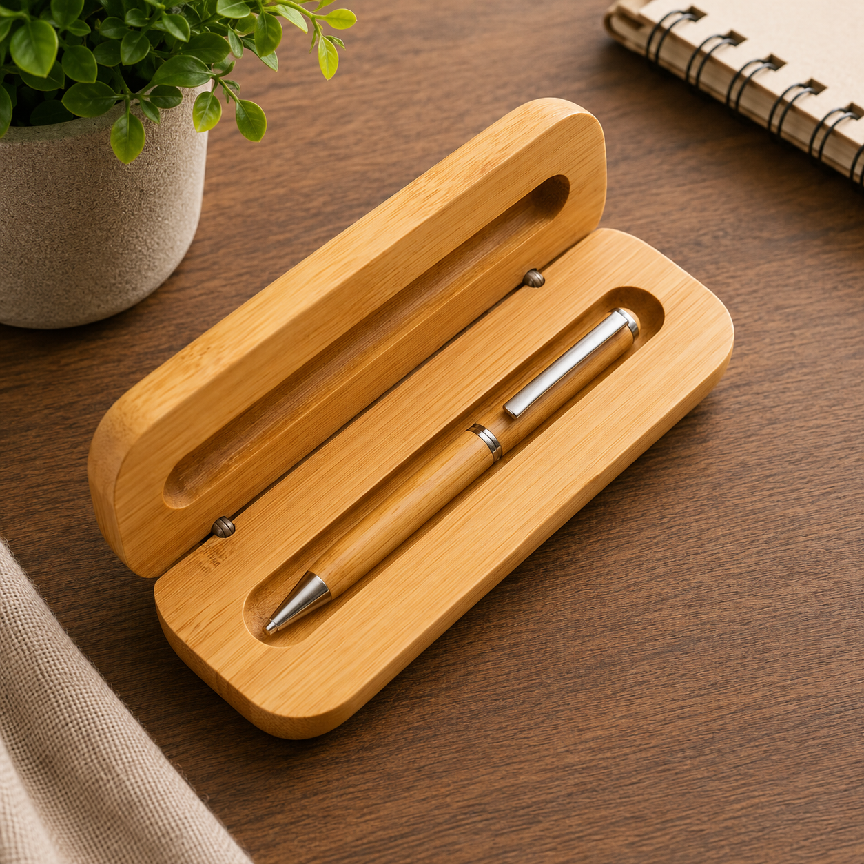 Personalised Bamboo Pen Case Set | Custom Engraved Ballpoint Pen Gift - Image 3