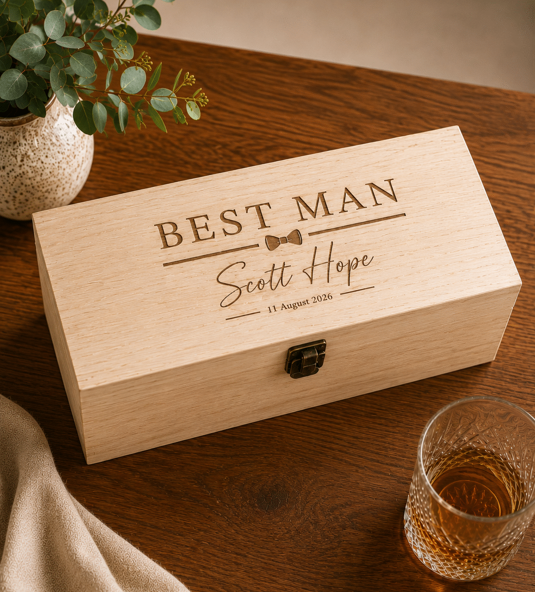 Personalised Best Man Bottle Box | Personalised Wooden Whisky / Gin Box